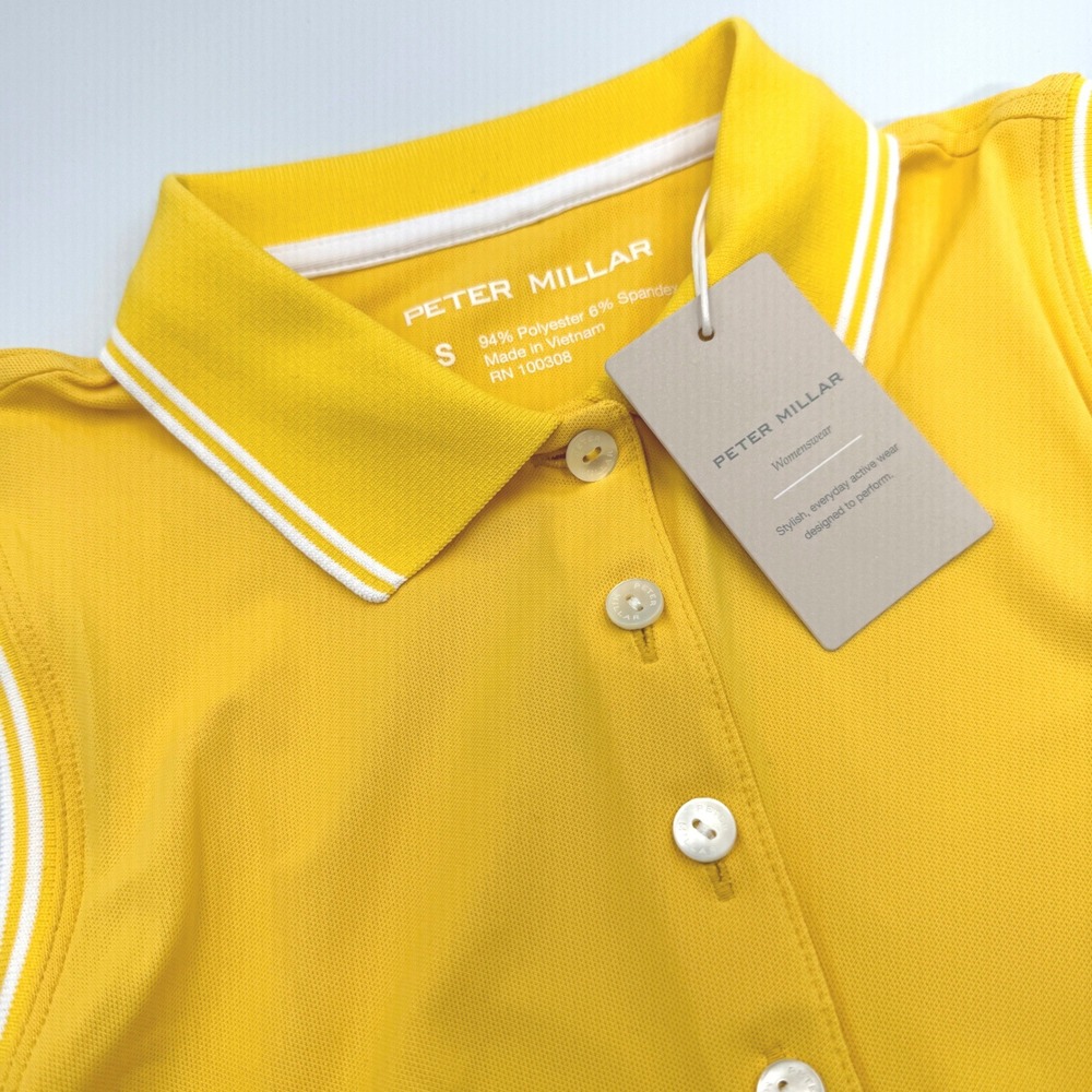 Peter Millar Womens Canterbury Sleeveless Golf Polo Yellow Lemon Drop Small NEW
